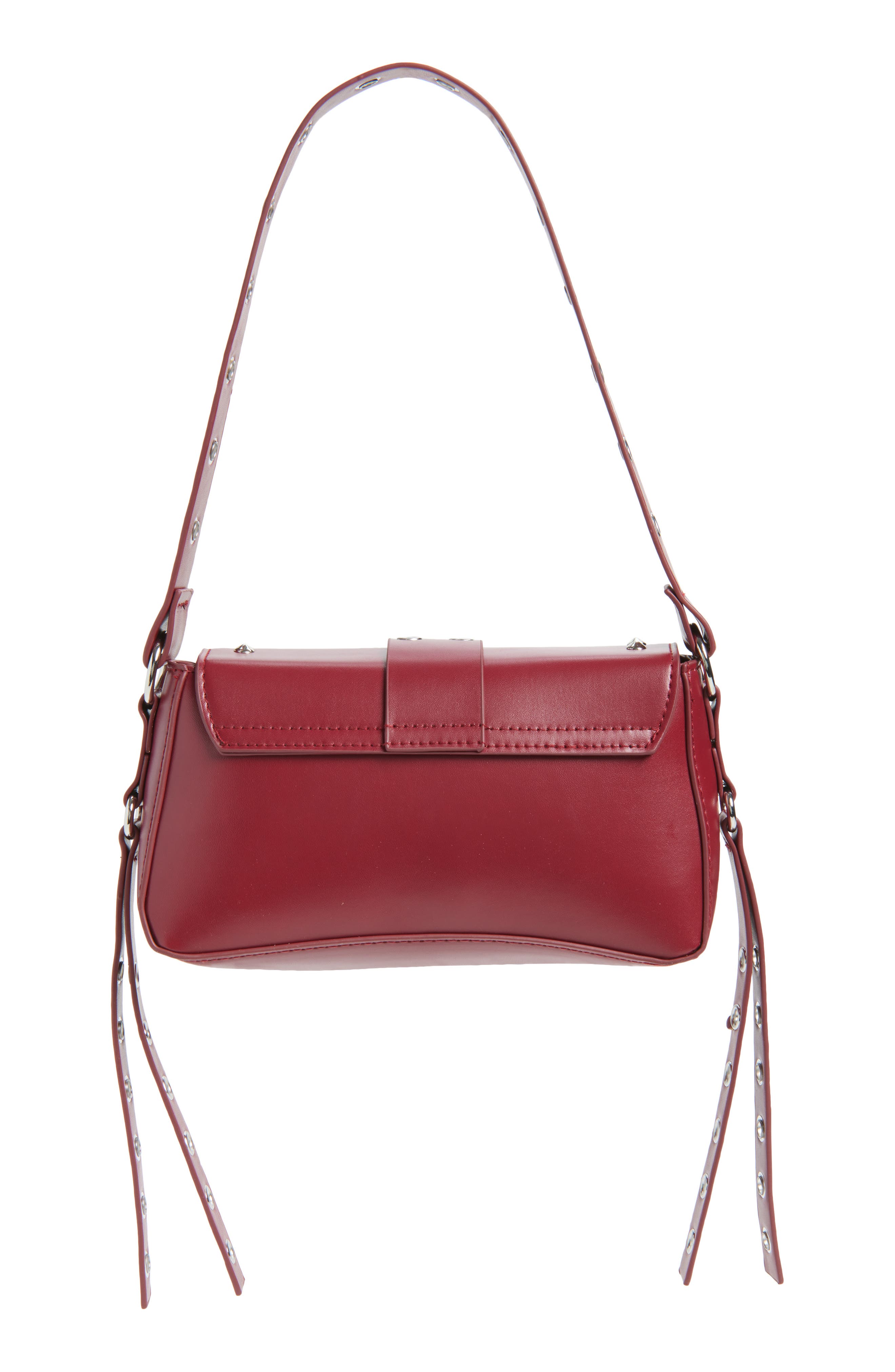 Buckle Rivet Faux Leather Shoulder Bag, Alternate, color, BURGUNDY