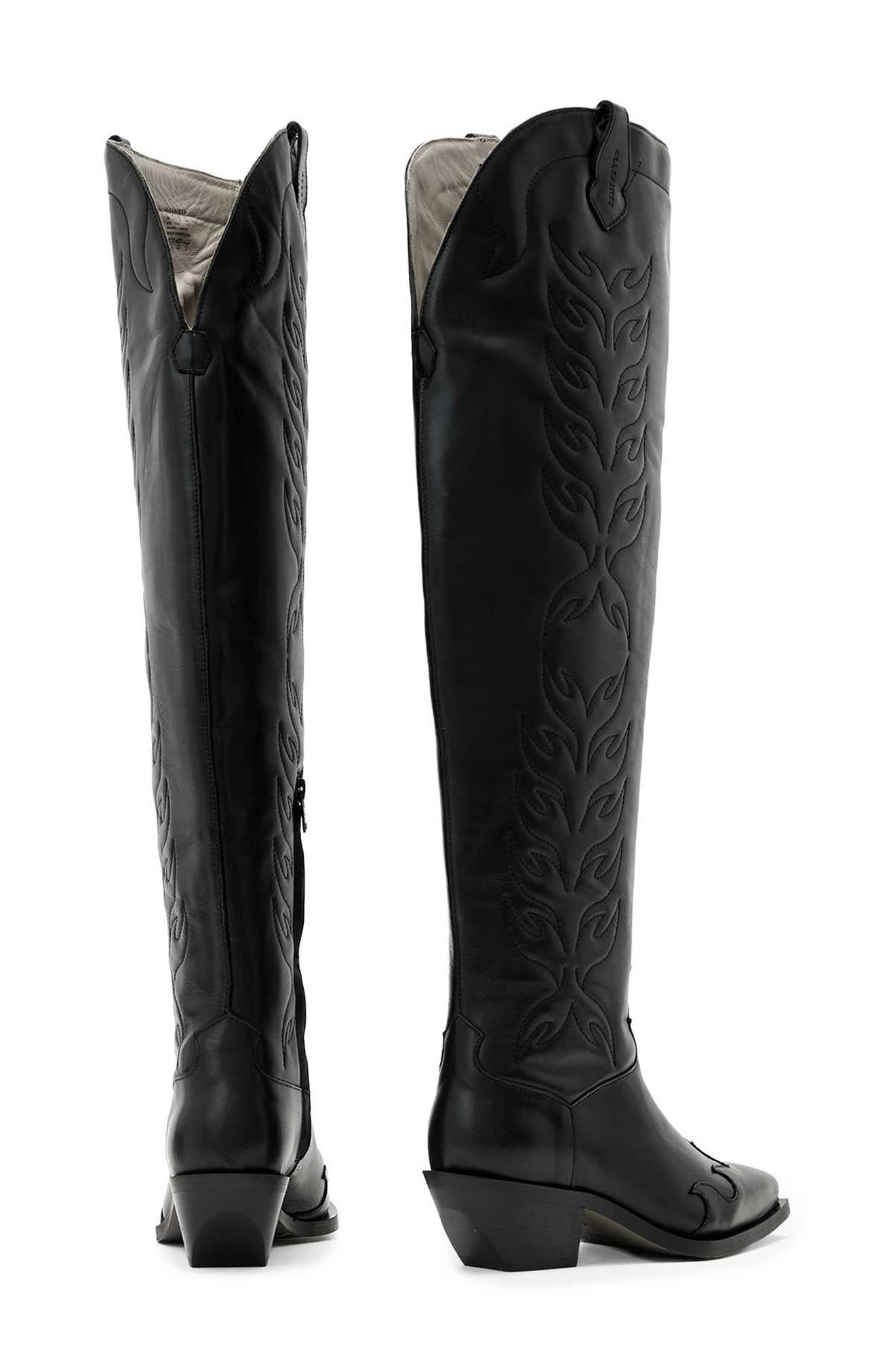 AllSaints Landon Over the Knee Western Boot, Alternate, color, Black