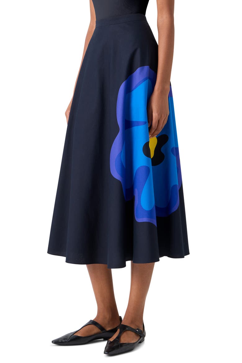 Floral Print Cotton Poplin A-Line Midi Skirt, Alternate, color, BLACK-MULTICOLOR