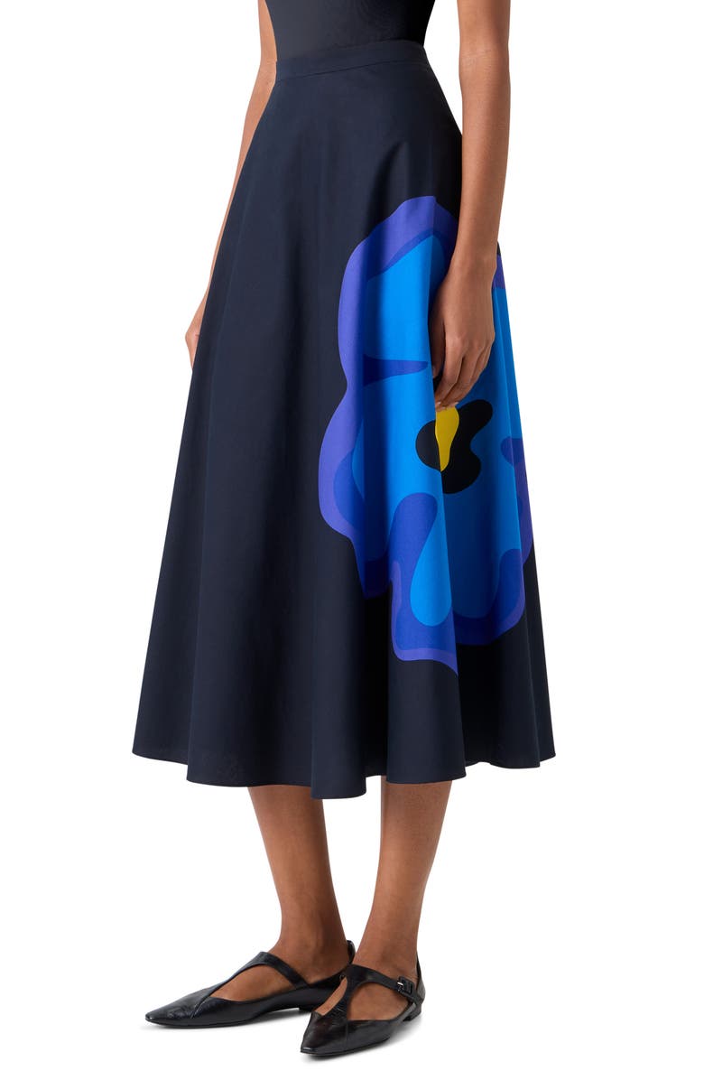 Akris punto Floral Print Cotton Poplin A-Line Midi Skirt, Alternate, color, Black-Multicolor