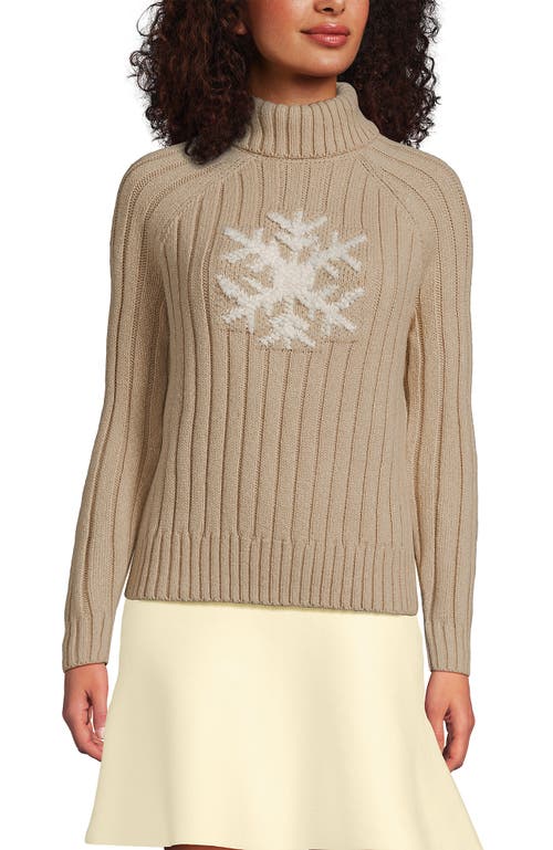 Lands' End Cozy Lofty Cable Turtleneck Sweater In Brown
