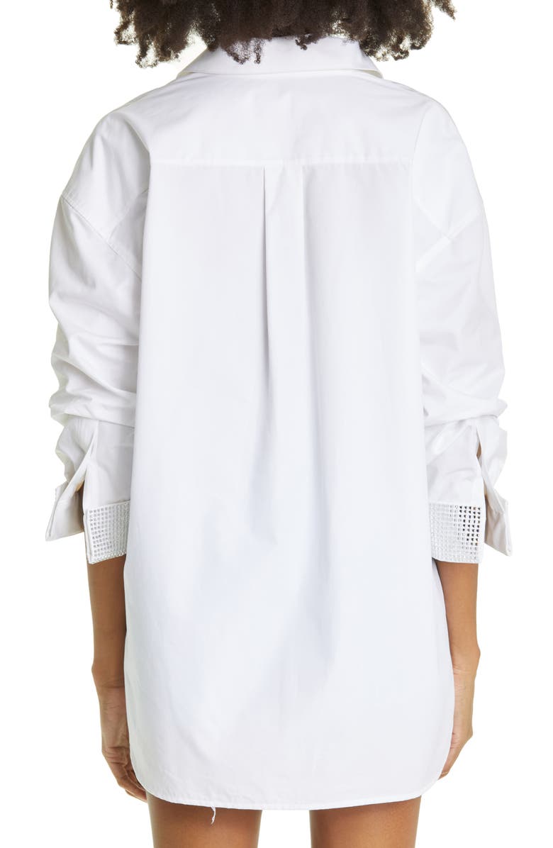 Alexander Wang Athena Oversize Crystal Cuff Cotton Poplin Button-Up Shirt, Alternate, color, 