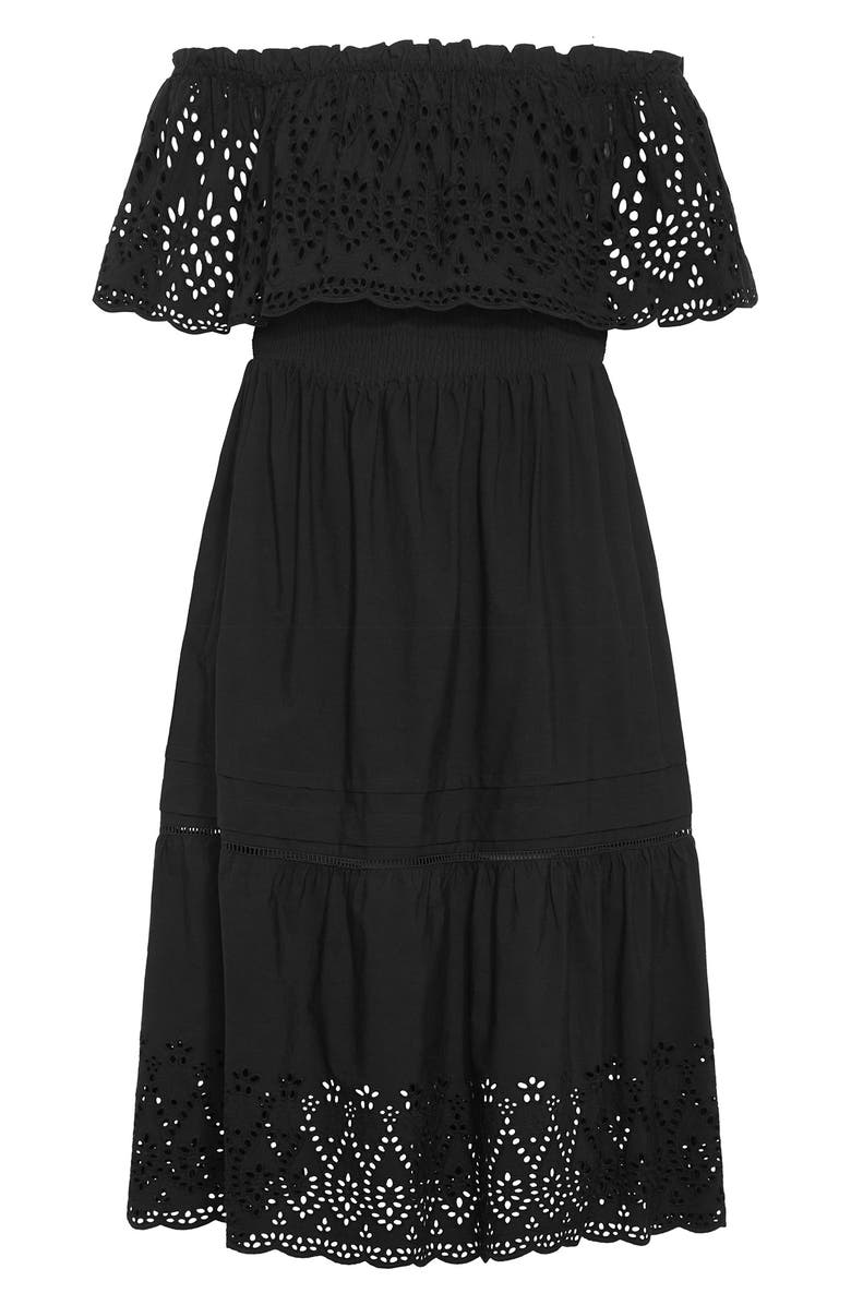 City Chic Jayde Off the Shoulder Ruffle Cotton Dress, Alternate, color, Black