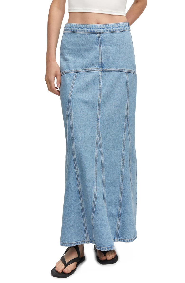 MANGO Pieced Denim Maxi Skirt, Main, color, 
