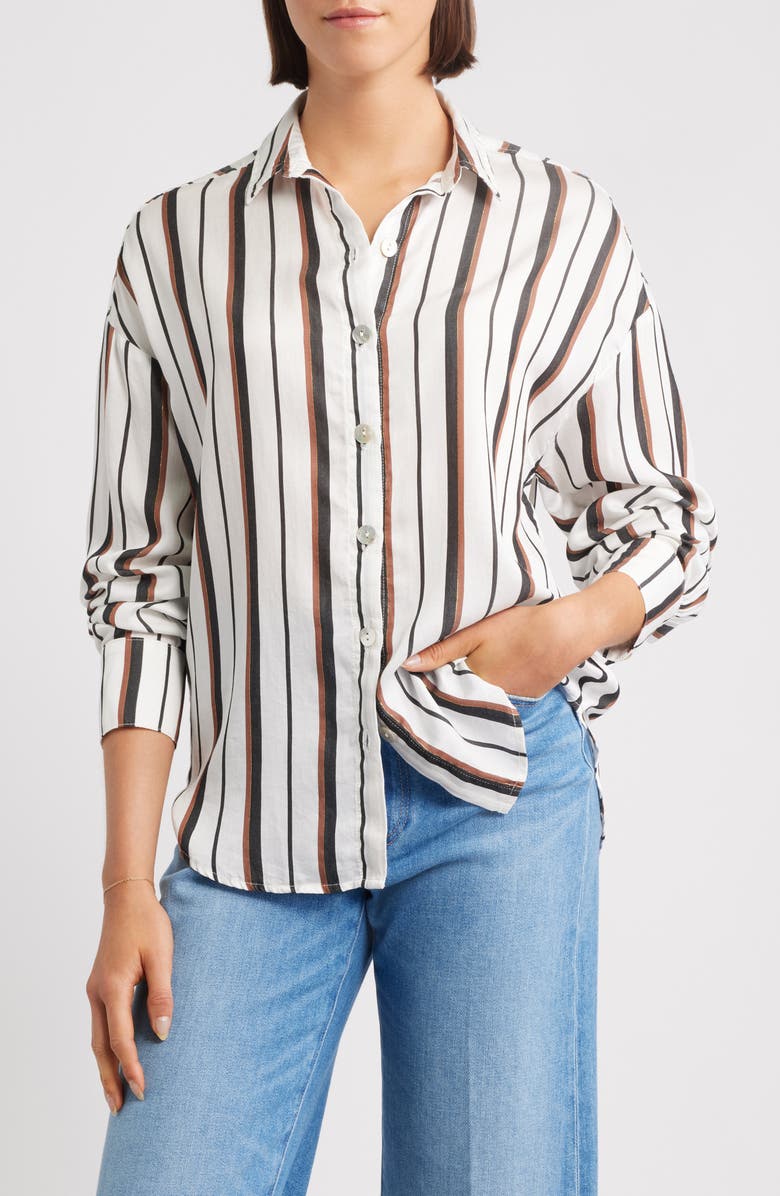 Bella Dahl Stripe Boyfriend Shirt, Main, color, Autumn Lurex Stripe
