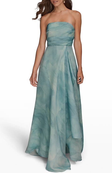 Abstract Floral Strapless Gown