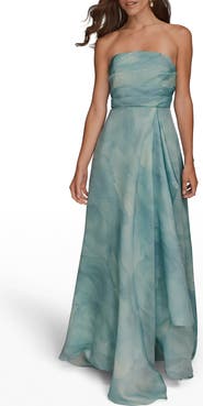 Donna Karan New York Abstract Floral Strapless Gown
