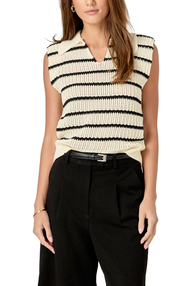 Stripe Open Stitch Collar Sweater Vest, Alternate, color, CREAM/ BLACK