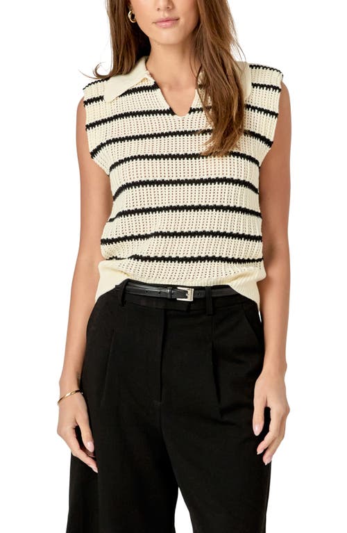 English Factory Stripe Open Stitch Collar Sweater Vest In Cream/black
