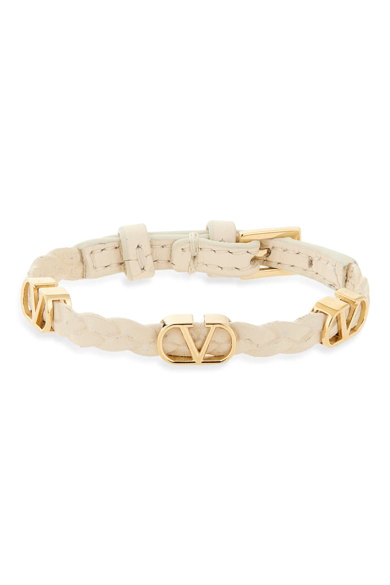 VLOGO Braided Leather Bracelet, Main, color, LIGHT IVORY