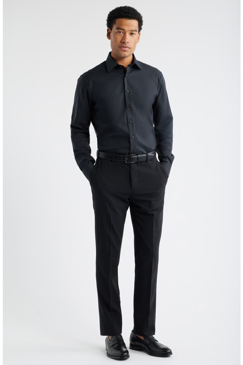 Trim Fit Solid Premium Performance Dress Shirt, Alternate, color, BLACK