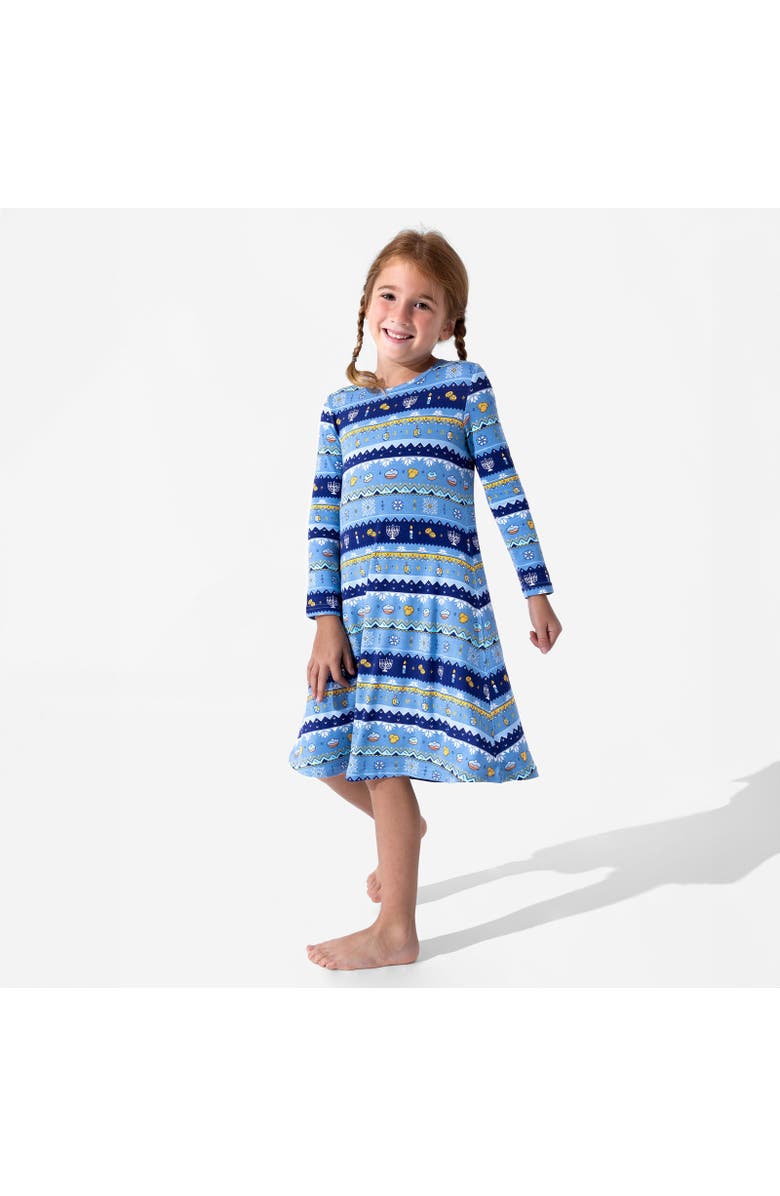 Bellabu Bear Kids' Hanukkah Fair Isle Long Sleeve Dress, Alternate, color, Hanukkah Fair Isle