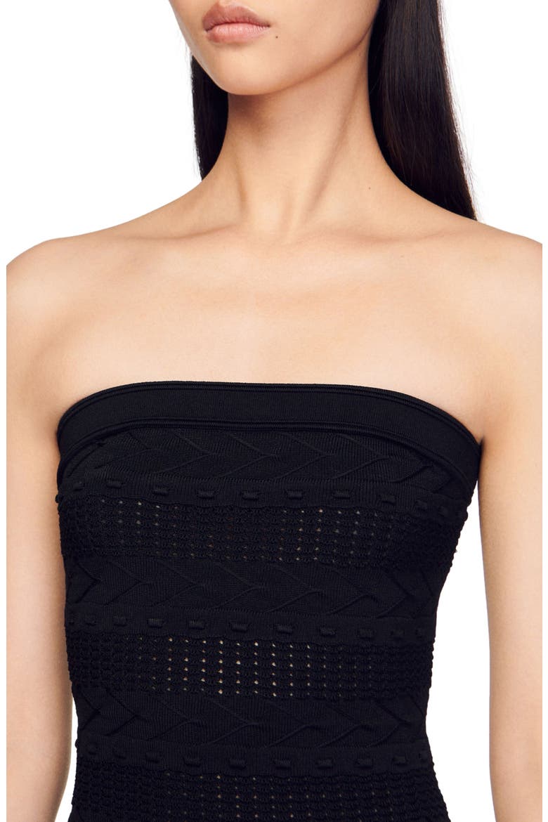Maldives Crochet Fringe Strapless Dress, Alternate, color, NOIR