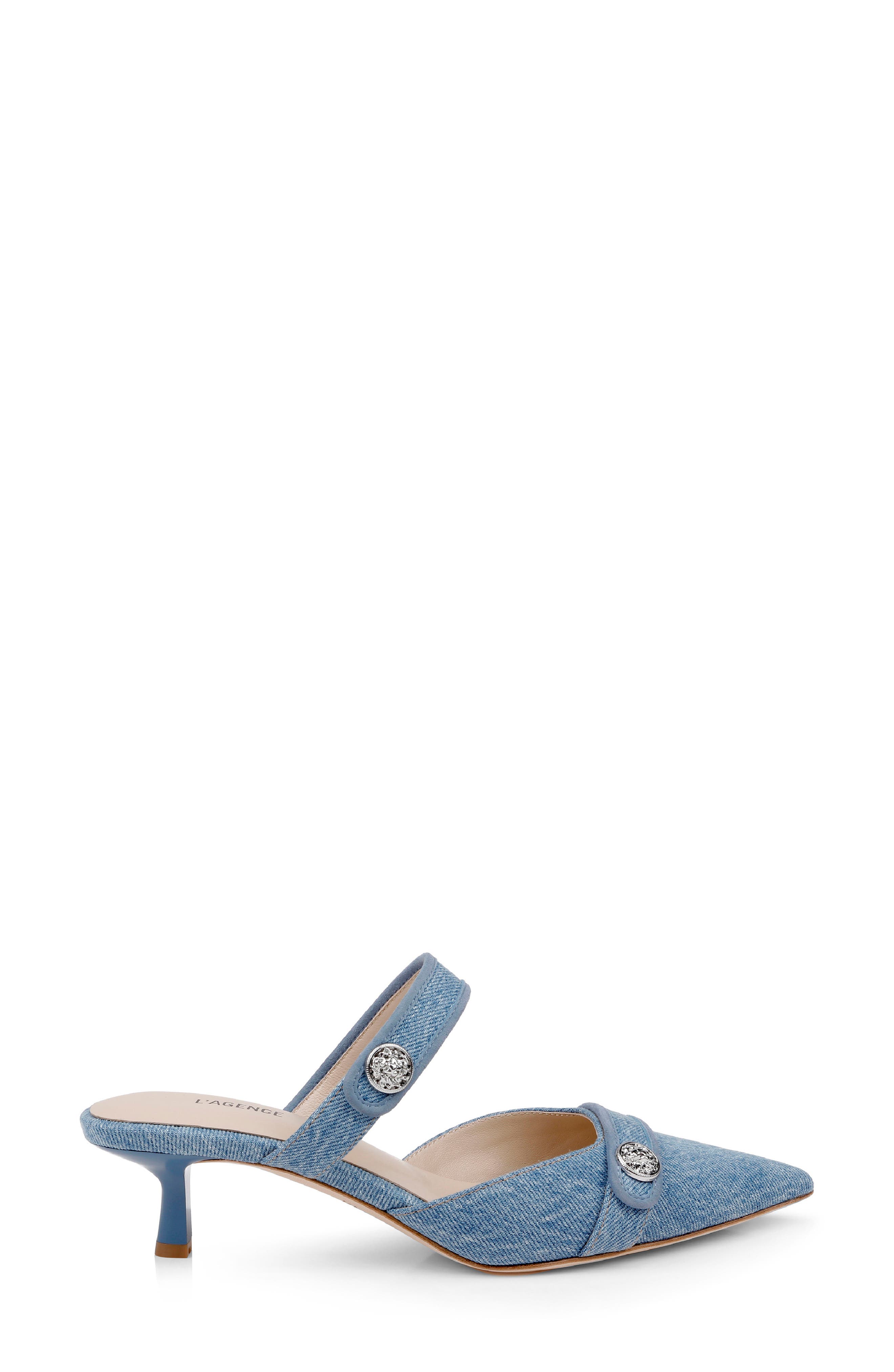 Gilliane Mary Jane Pointed Toe Kitten Heel Mule, Alternate, color, LIGHT DENIM