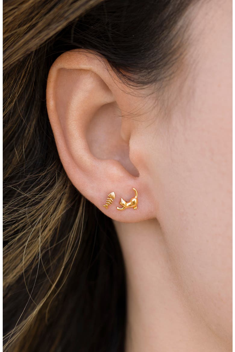 Purrfect Catch Stud Earrings, Alternate, color, GOLD