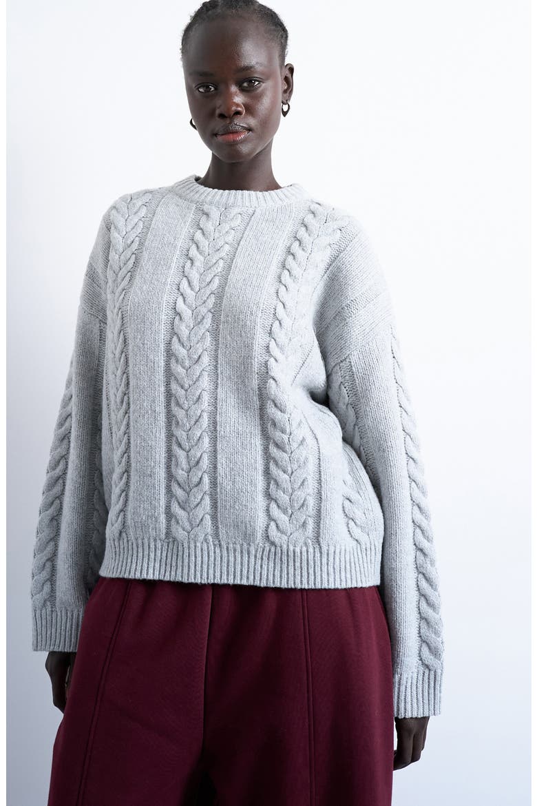 Cable Stitch Wide Rib Sweater, Main, color, GREY