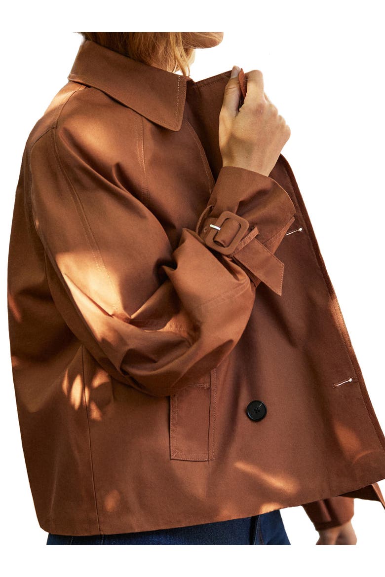Long Sleeve Short Trench Jacket, Alternate, color, Brown