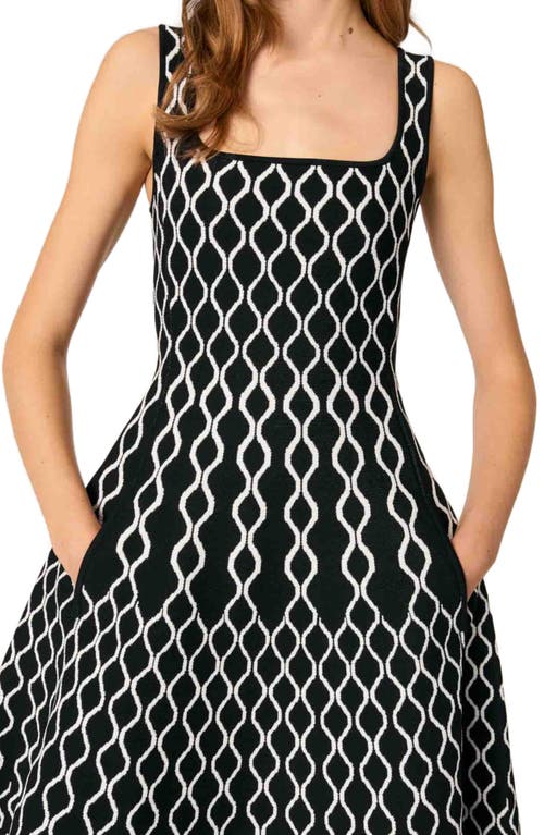 Maje Jacquard Knit Midi Dress In Black/white