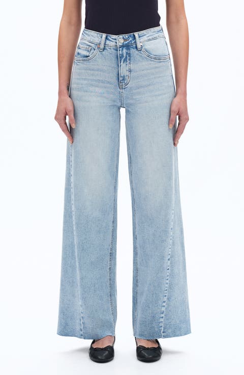 High Waist Raw Hem Wide Leg Jeans