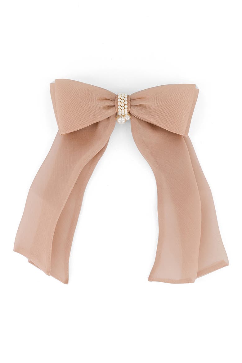 Organza silk bow barette, Main, color, BEIGE