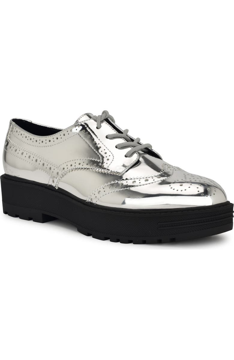 Nine West Resttin Wingtip Platform Derby, Main, color, Sil01