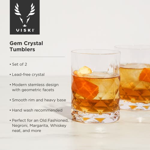 Viski Gem Crystal Tumblers Set Of 2 In Clear