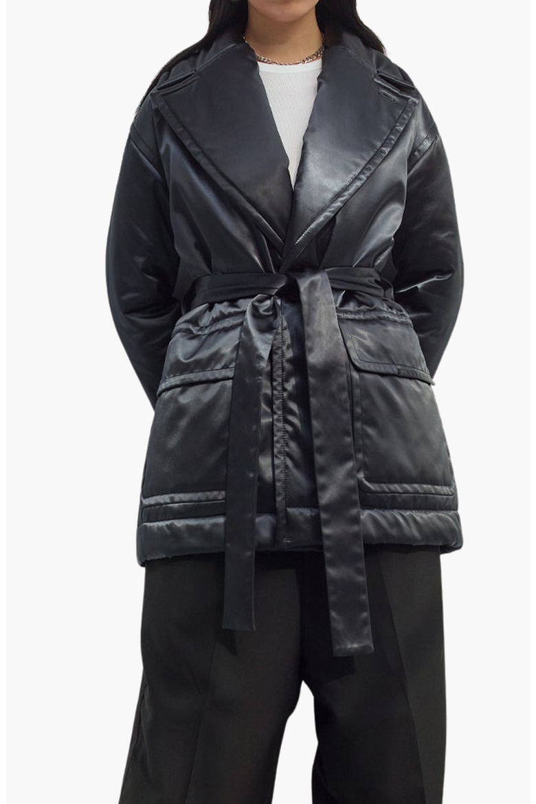 Satin Down Coat, Main, color, Black
