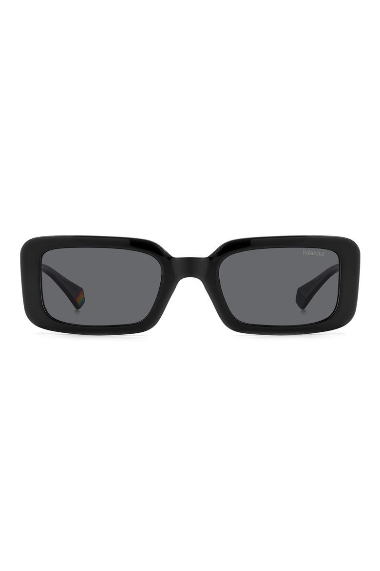 52mm Polarized Rectangular Sunglasses, Main, color, BLACK/ GRAY POLARIZED