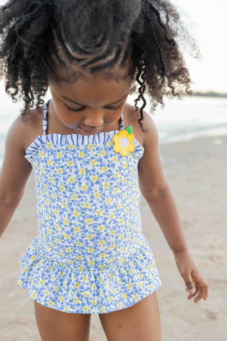Floral Skirted Swimsuit with Flower, Alternate, color, White/Yellow/Blue