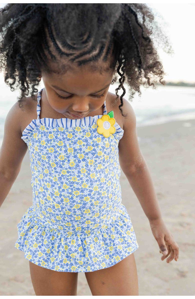 Florence Eiseman Floral Skirted Swimsuit with Flower, Alternate, color, White/Yellow/Blue