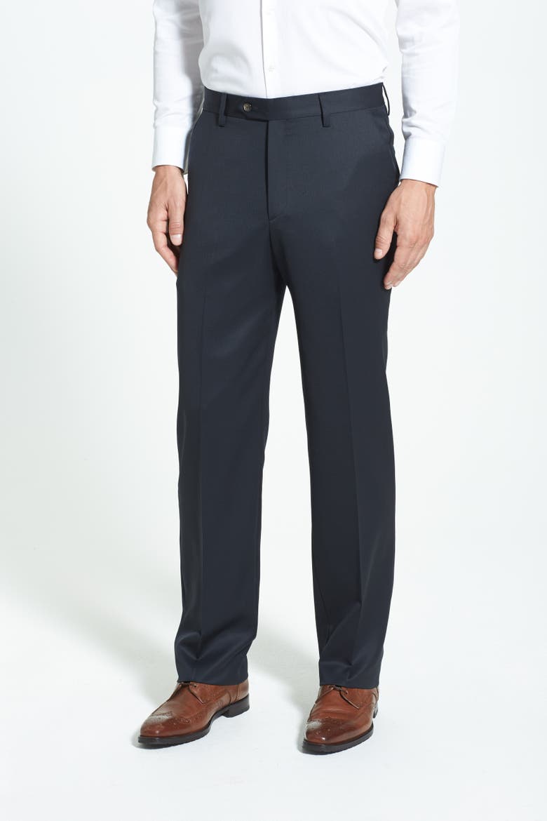 Pleated Worsted Wool Gabardine Pants, Alternate, color, NAVY