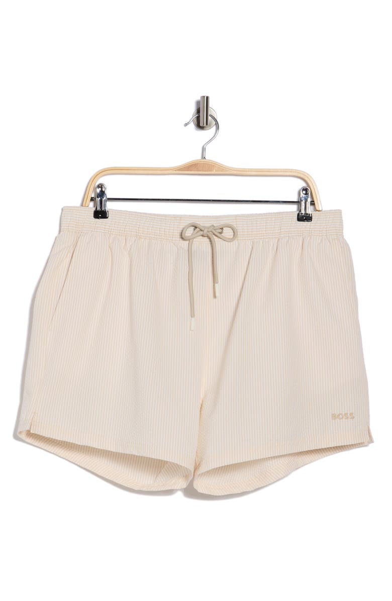 BOSS Velvetfish Seersucker Swim Trunks, Alternate, color, Open White