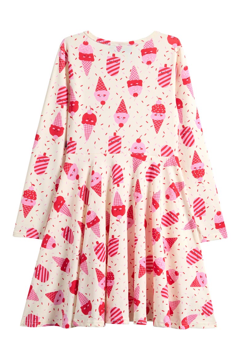 Kids' Fit & Flare Long Sleeve Stretch Cotton Dress, Alternate, color, CREAM