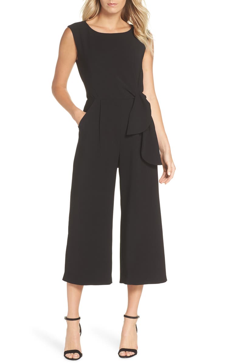 Tahari Tie Waist Crepe Crop Jumpsuit, Main, color,