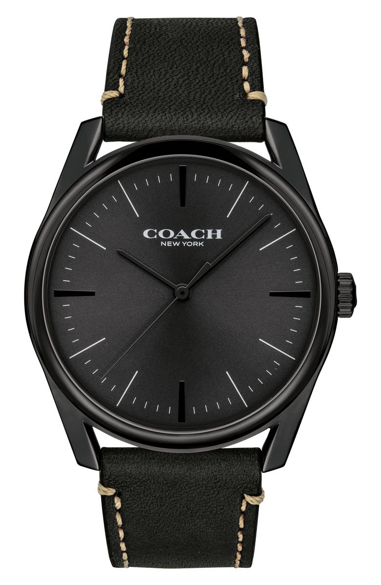COACH Preston Leather Strap Watch, 41mm, Main, color, 