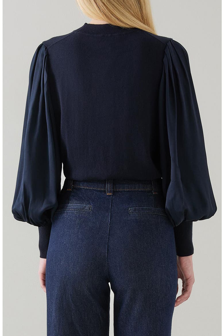 Erica Mixed Media Top, Alternate, color, NAVY