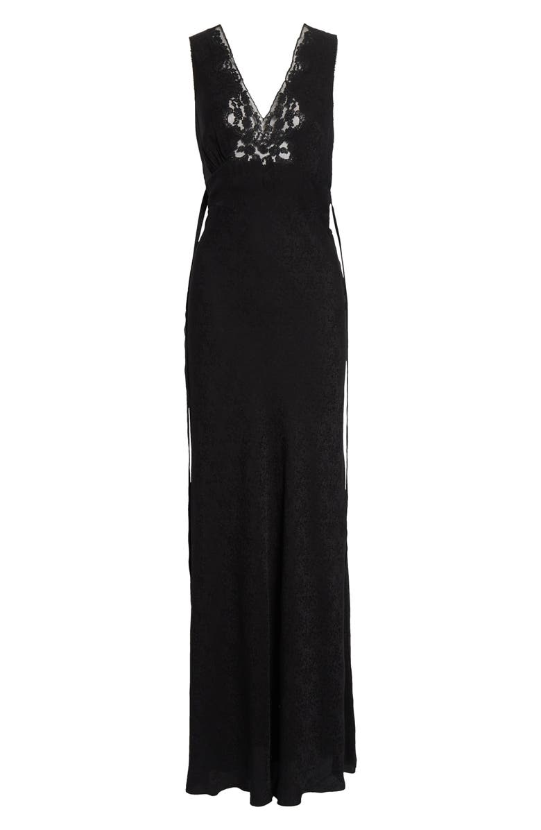 Chloé Lace Trim Floral Jacquard Silk Column Dress, Alternate, color, Black
