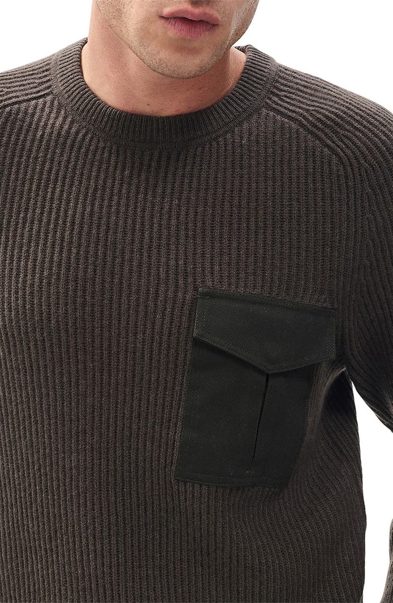 rag & bone Walker Mixed Media Wool Blend Sweater, Alternate, color, Bark