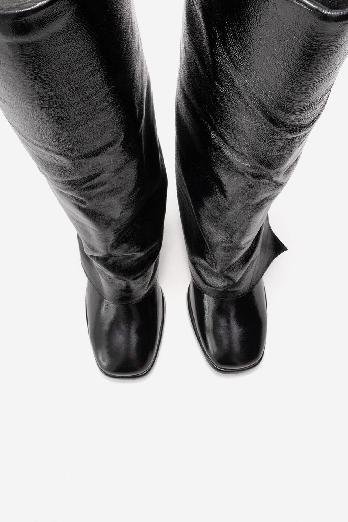 Forever & Always Shoes Lojo Leather Block Heel Boot, Alternate, color, Black Patent