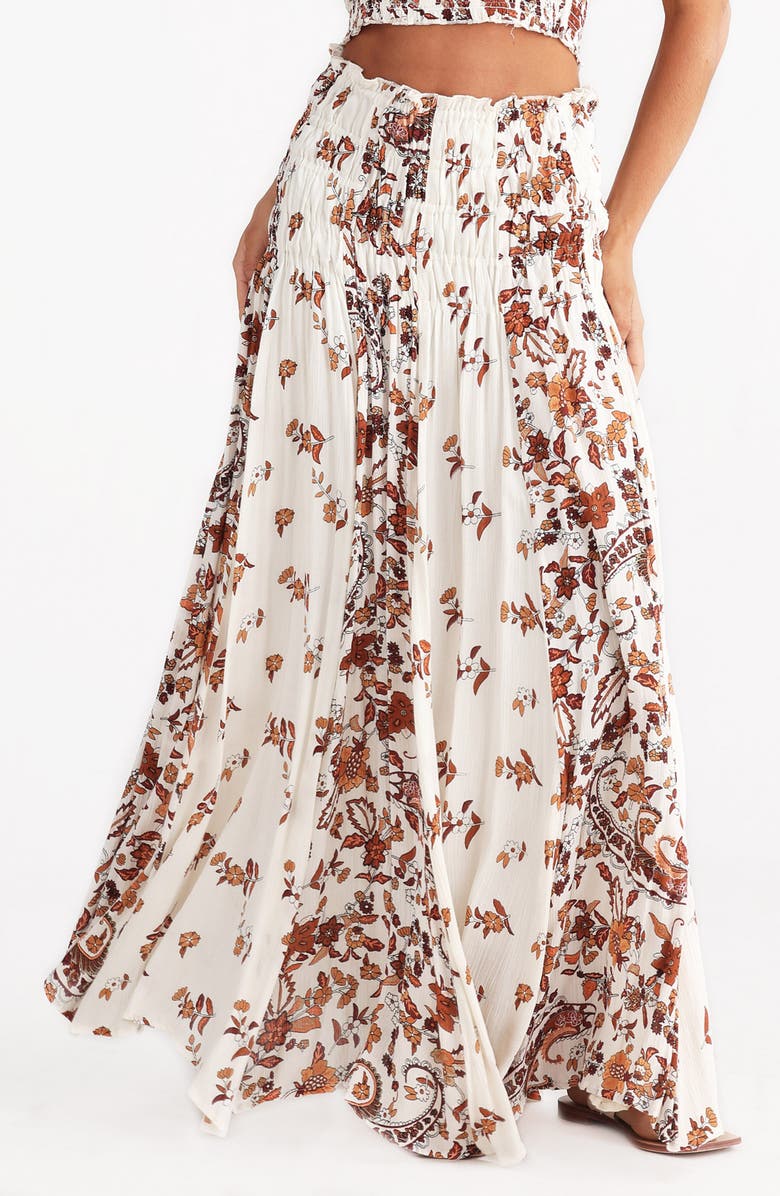 Talisman the Label Balmoral Shirred Waist Cotton Maxi Skirt, Alternate, color, Marbella