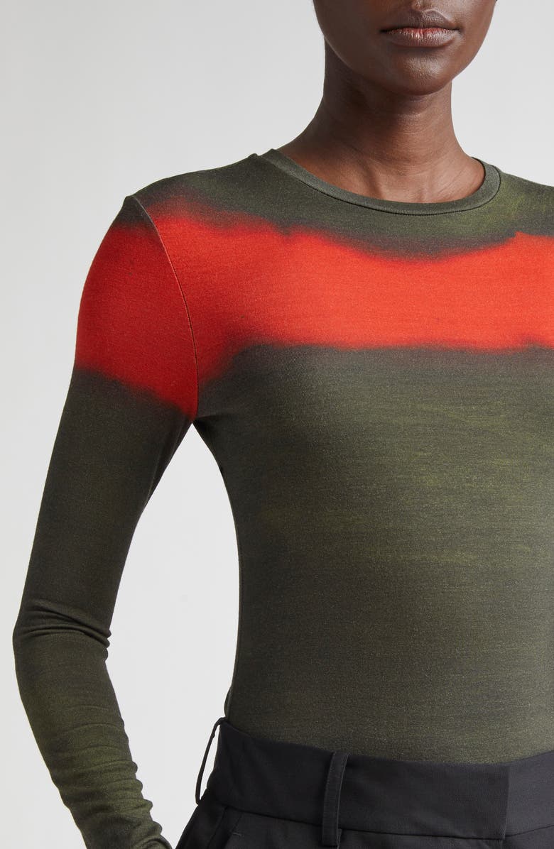 Jason Wu Collection Painted Stripe Long Sleeve Jersey Top, Alternate, color, Dark Fern/ Pink Ginger