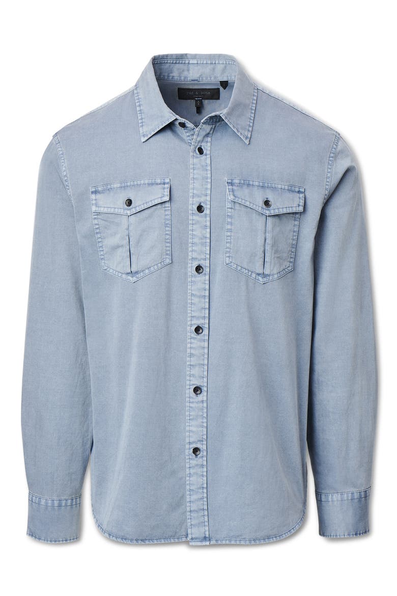 Finch Cotton & Lyocell Military Button-Up Shirt, Alternate, color, WASHED LIGHT BLUE