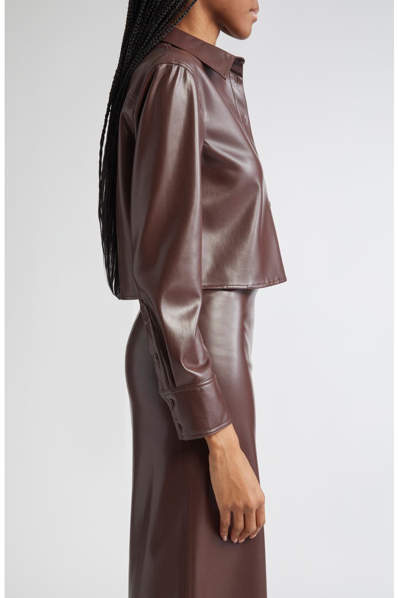 Leon Crop Faux Leather Button-Up Shirt, Alternate, color, ESPRESSO