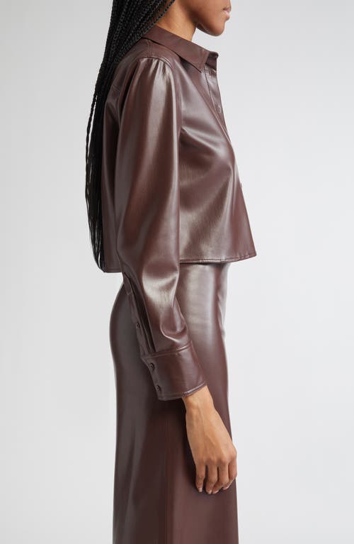 Alice And Olivia Alice + Olivia Leon Crop Faux Leather Button-up Shirt In Brown