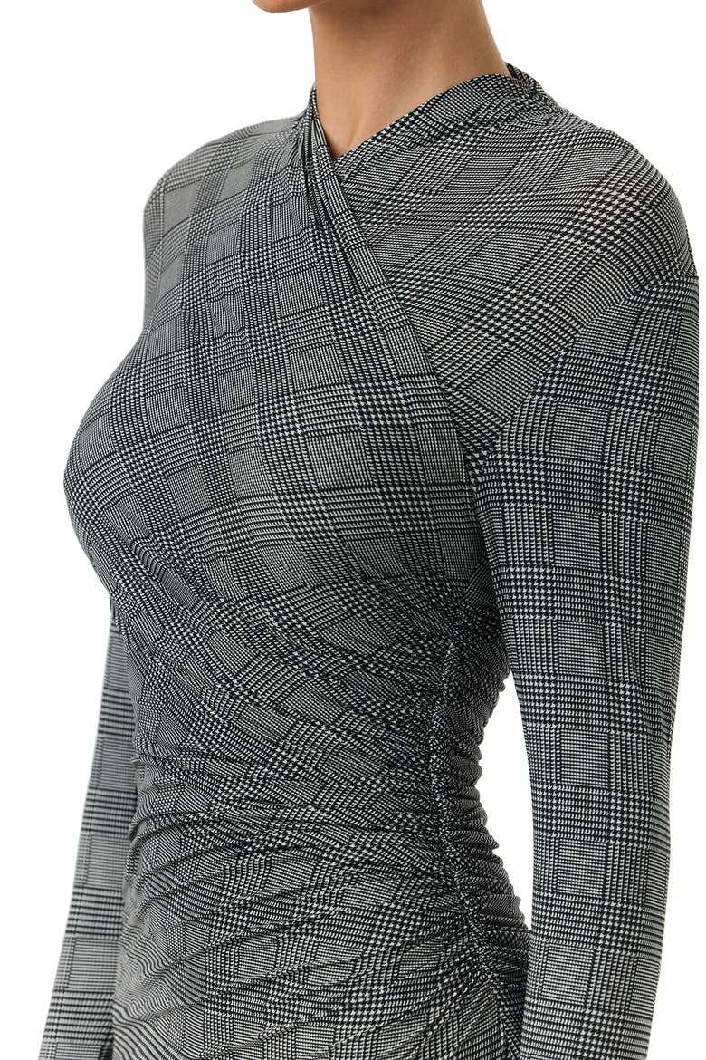 Houndstooth Overlap Neck Long Sleeve Maxi Dress, Alternate, color, HOUNDSTOOTH PLAID