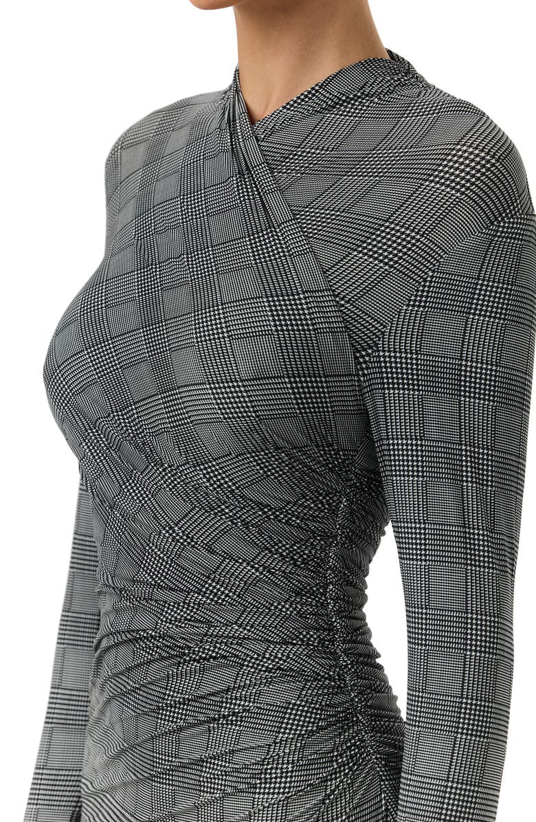 Naked Wardrobe Houndstooth Overlap Neck Long Sleeve Maxi Dress, Alternate, color, Houndstooth Plaid