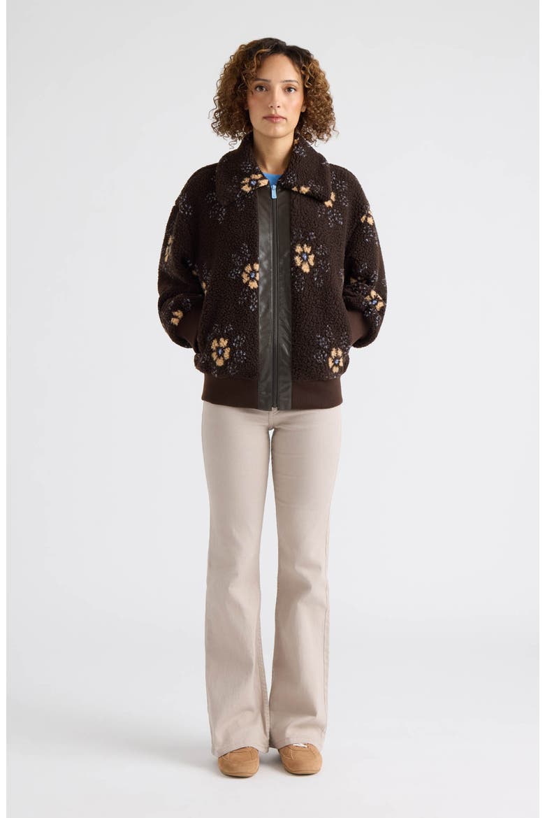 Bova Mixed Media High Pile Fleece Bomber Jacket, Alternate, color, ESPRESSO FLORAL