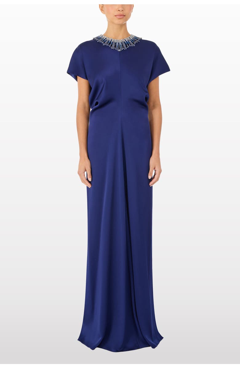 Jenny Packham Novak Embellished-Collar Maxi Dress, Alternate, color, Abyss Blue