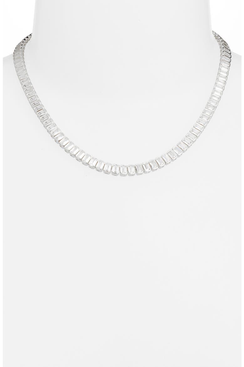 Emerald Cut Tennis Necklace, Alternate, color, SILVER/ WHITE