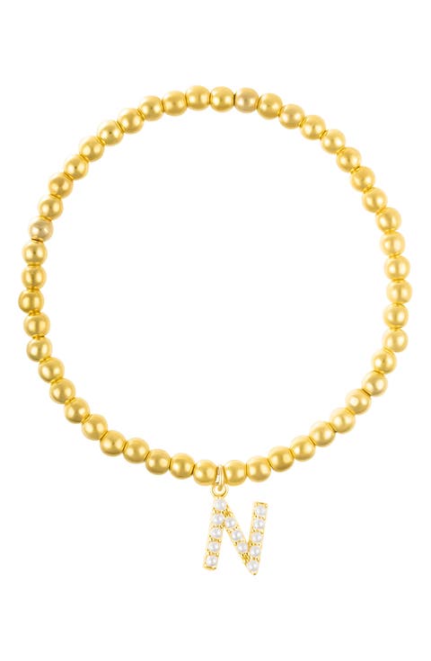 Faux Pearl Initial Charm Beaded Bracelet